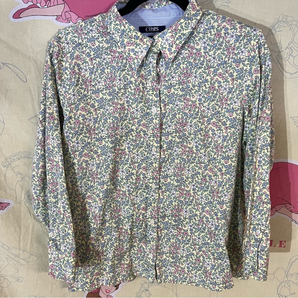 Chaps Yelllow Cream Floral Button-Down Shirt